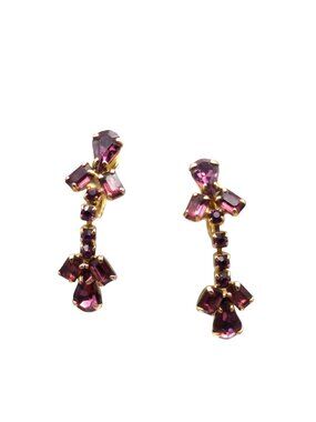 Purple Glam Crystal Drop Earrings, Gold Tone Screw Backs